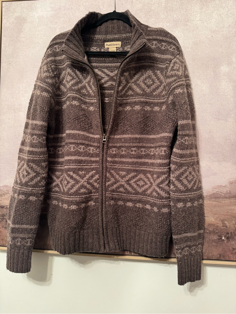 Ruff Hewn Sweater Mens Sz L 
Wool Blend  Cardigan 
Geometric Pattern